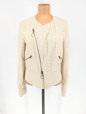 Roberto Cavalli Cotton Eyelet Moto Ivory Jacket Cream Vanilla 2K RTP Size 42